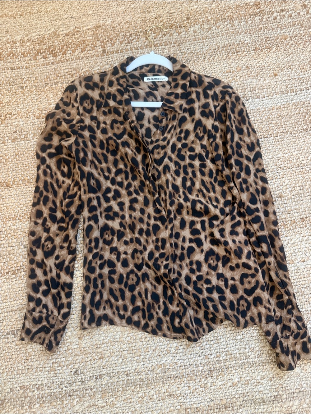 Reformation Leopard Print Silk Button-Down Blouse - Brown & Black